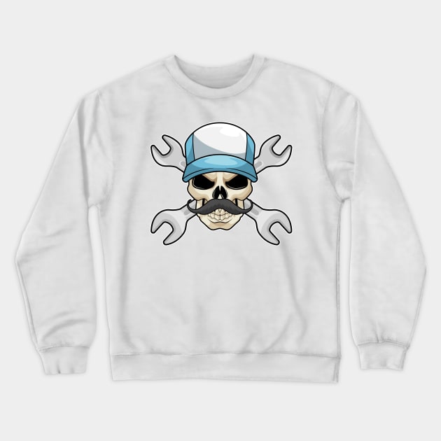 Skull with Mustache & Wrench Crewneck Sweatshirt by Markus Schnabel